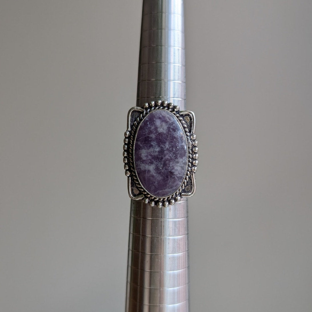 Purple Swirl Oval Sterling Silver Ring Retro Vintage Boho Natural Stone Size 7