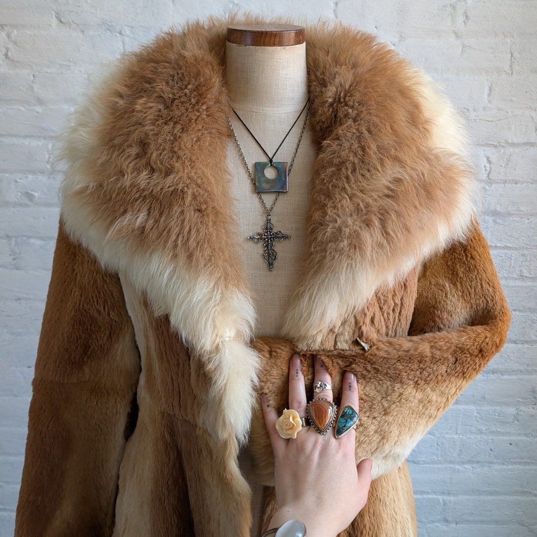 70s Vintage Rust Orange Furry Penny Lane Coat Fuzzy Mobwife Afghan Fur Jacket