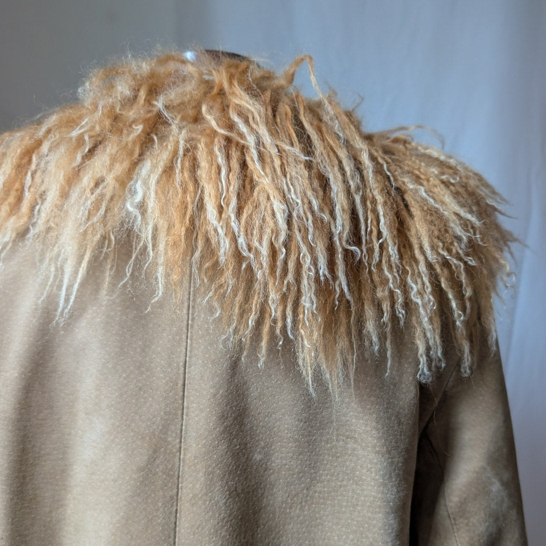 Vintage Rusty Brown Suede Coat L Penny Lane Trench Groovy Fur Jacket Afghan