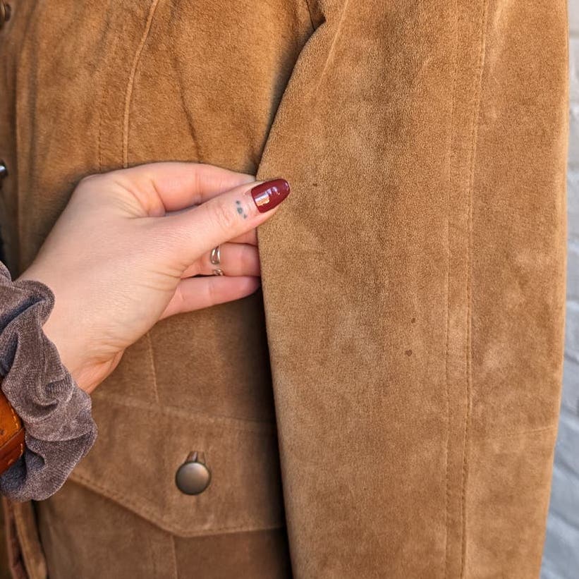 Y2K Vintage Furry Penny Lane Coat Genuine Suede Leather Vegan Fur Shag Jacket