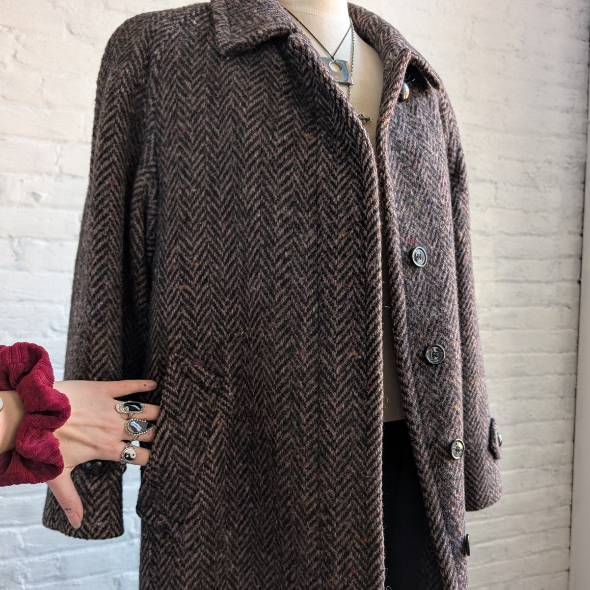 90s Vintage Gray Wool Trench Coat Classy Fuzzy Tweed Academia Minimalist Jacket