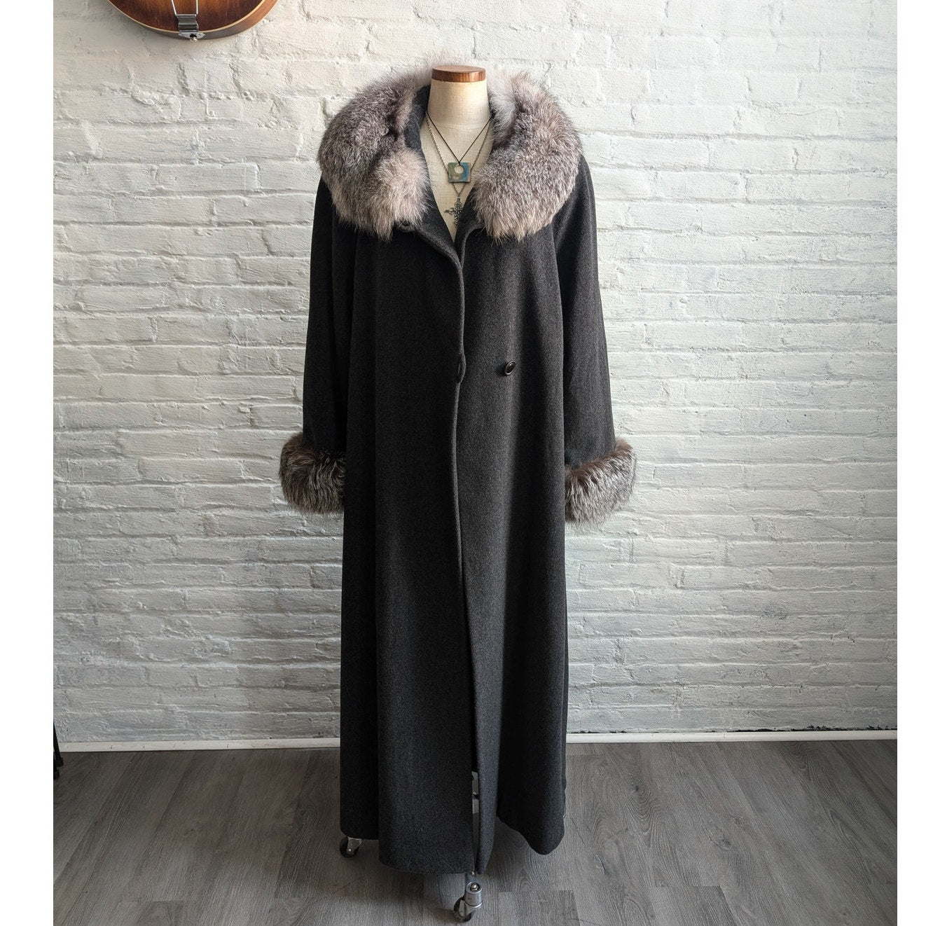 Vintage Gray Wool Fox Fur Penny Lane Coat Dark Academia Trench Afghan Jacket