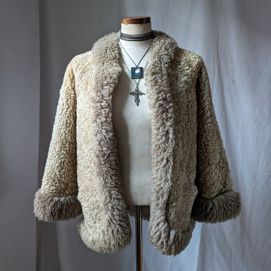 Vintage 70s Curly Fur Afghan Coat S Brown Shearling Penny Lane Jacket Mod Boho