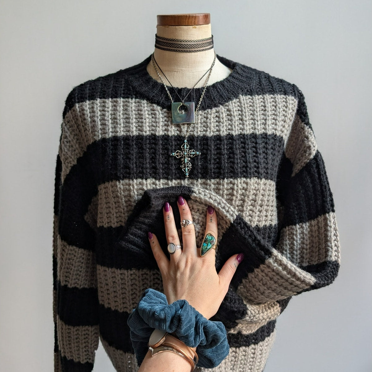 Vintage Striped Chunky Knit Sweater Slouchy Oversize Grandpa Cosby Sweater Large