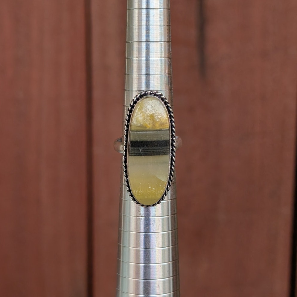 Yellow Striped Boho Statement Ring Sterling Silver Vintage Southwest Size 7.75