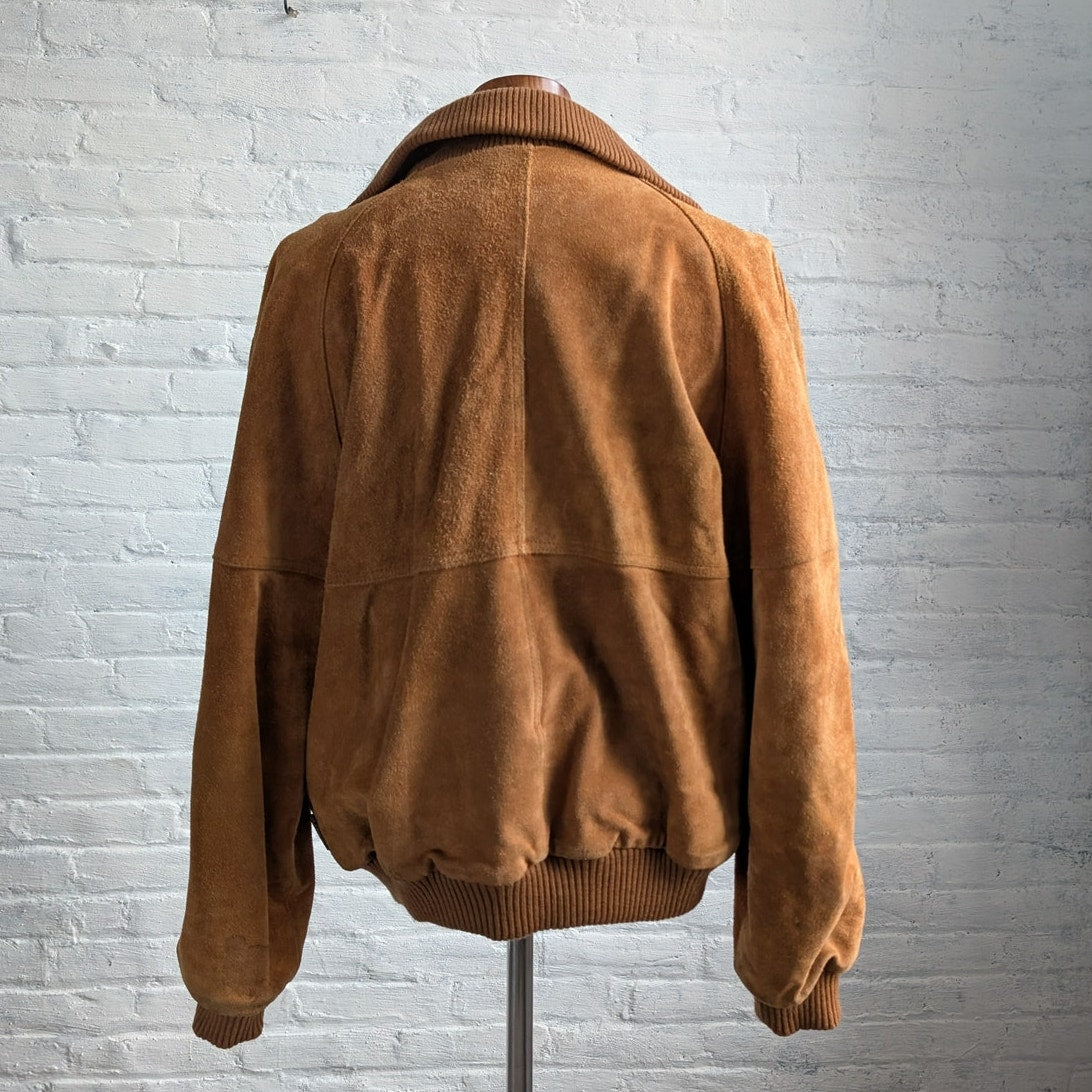 Vintage Orange Genuine Suede Leather Bomber Jacket Rusty Red Western Chore Coat