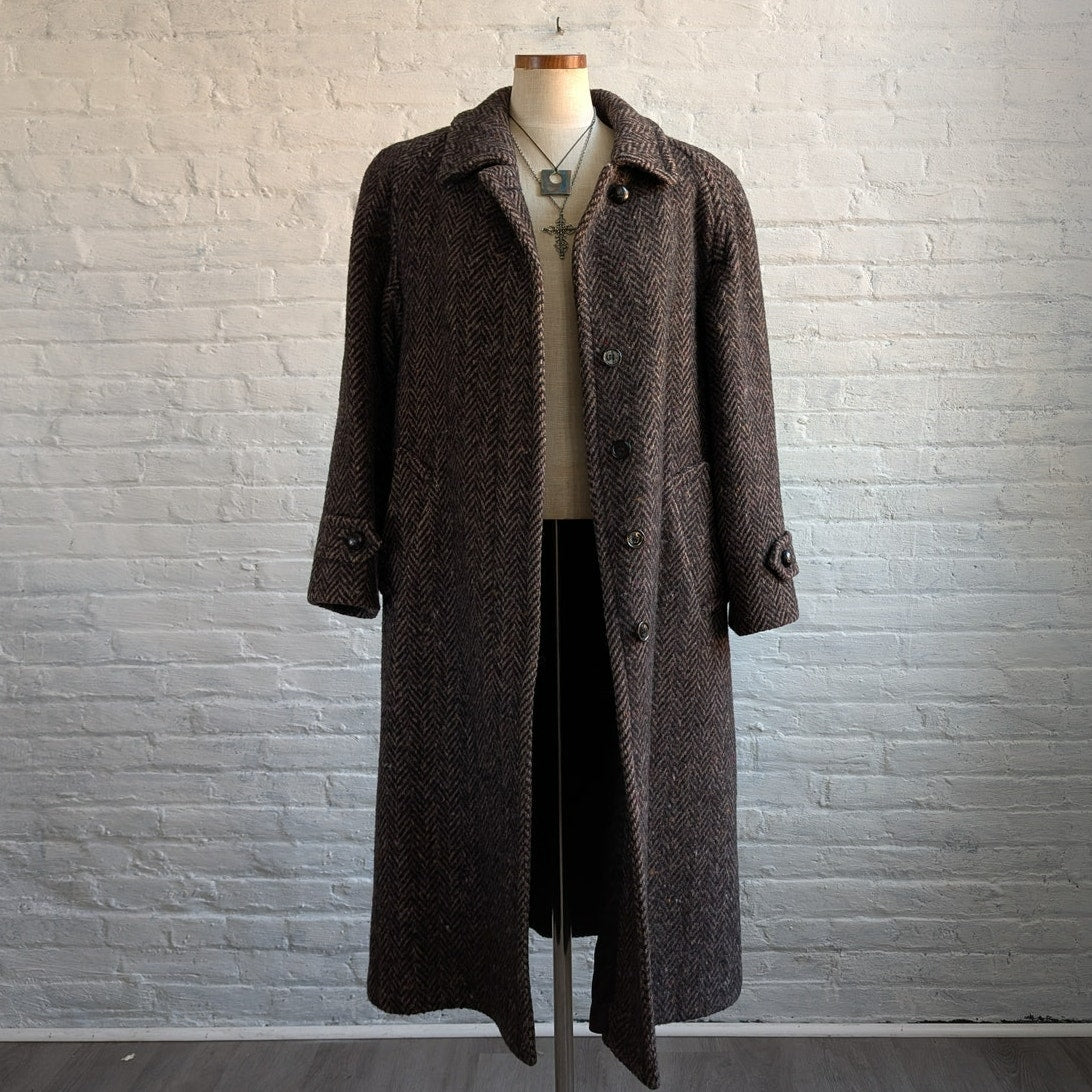 90s Vintage Gray Wool Trench Coat Classy Fuzzy Tweed Academia Minimalist Jacket