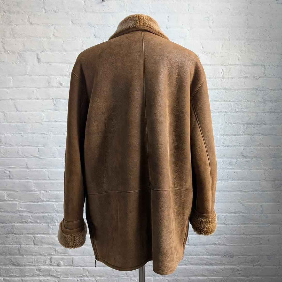 Vintage Brown Suede Leather Penny Lane Coat Minimalist Western Shearling Jacket