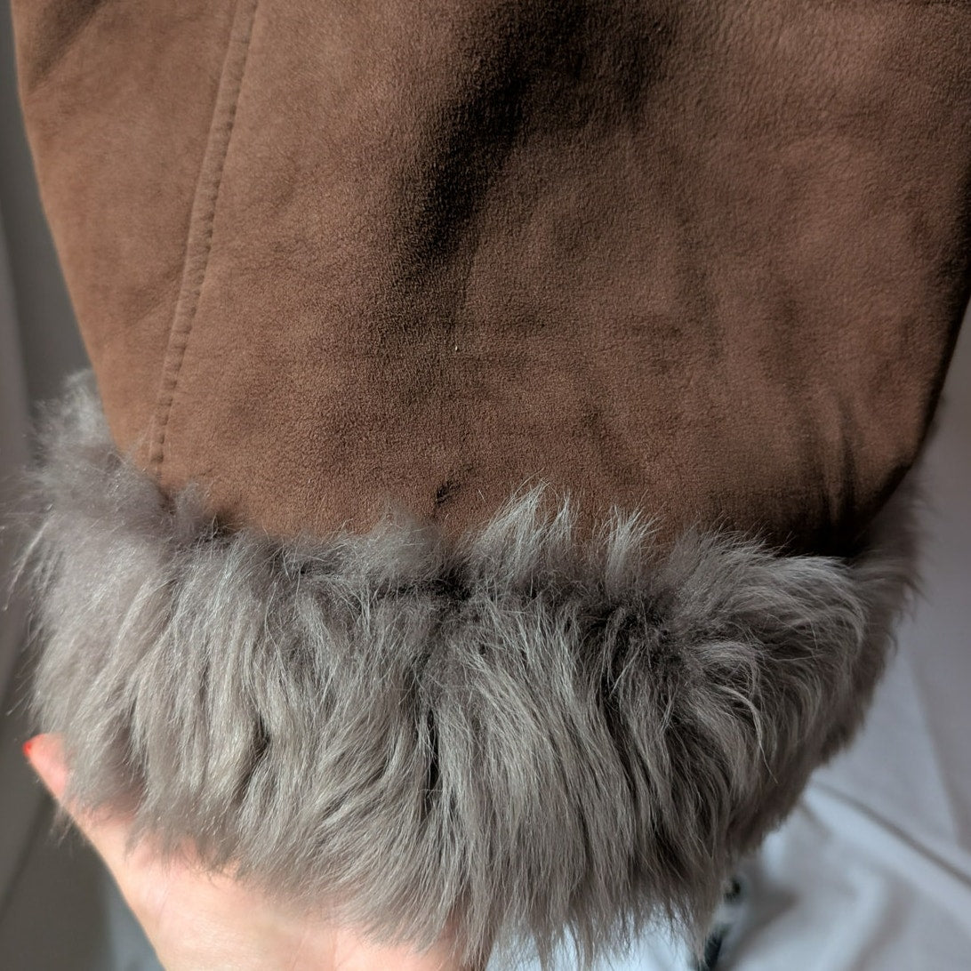 Vintage Brown Suede Penny Lane Jacket S Fur Furry Leather Groovy Mod Trench Coat