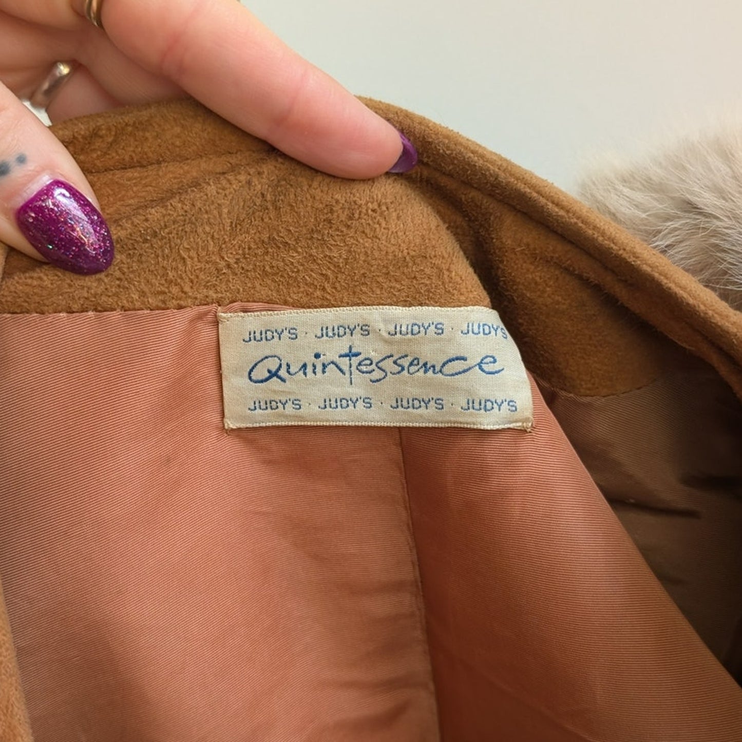 Vintage Brown Suede Fur Trim Penny Lane Jacket Furry Leather Trench Coat Medium