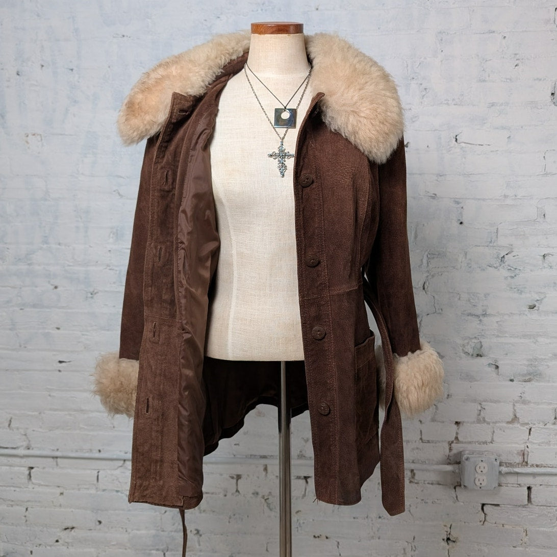 Vintage Brown Suede Jacket Penny Lane Coat Leather Jacket Groovy Boho Medium