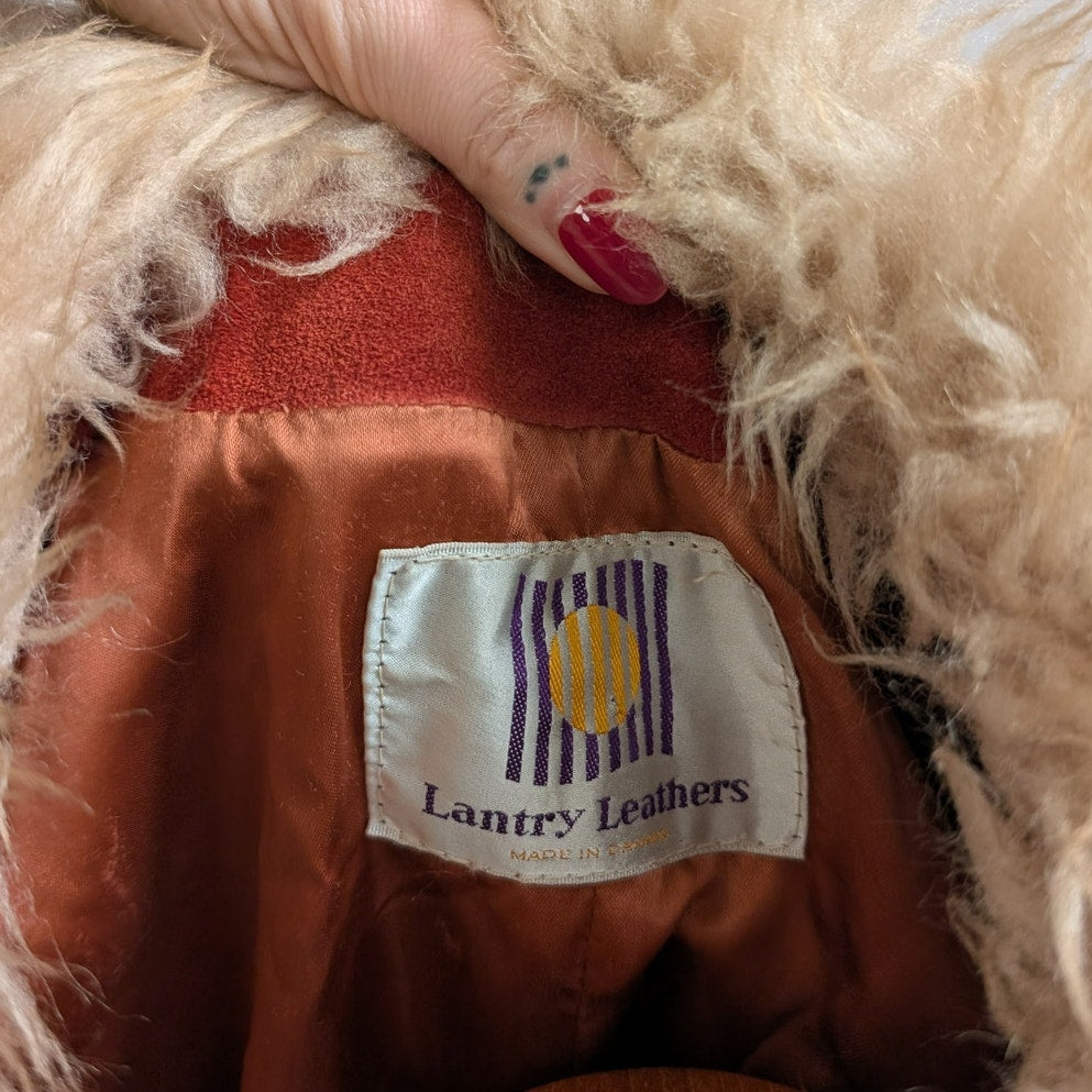 Vintage Red Suede Jacket Leather Penny Lane Coat Fur Trim 70s Trench Coat Medium