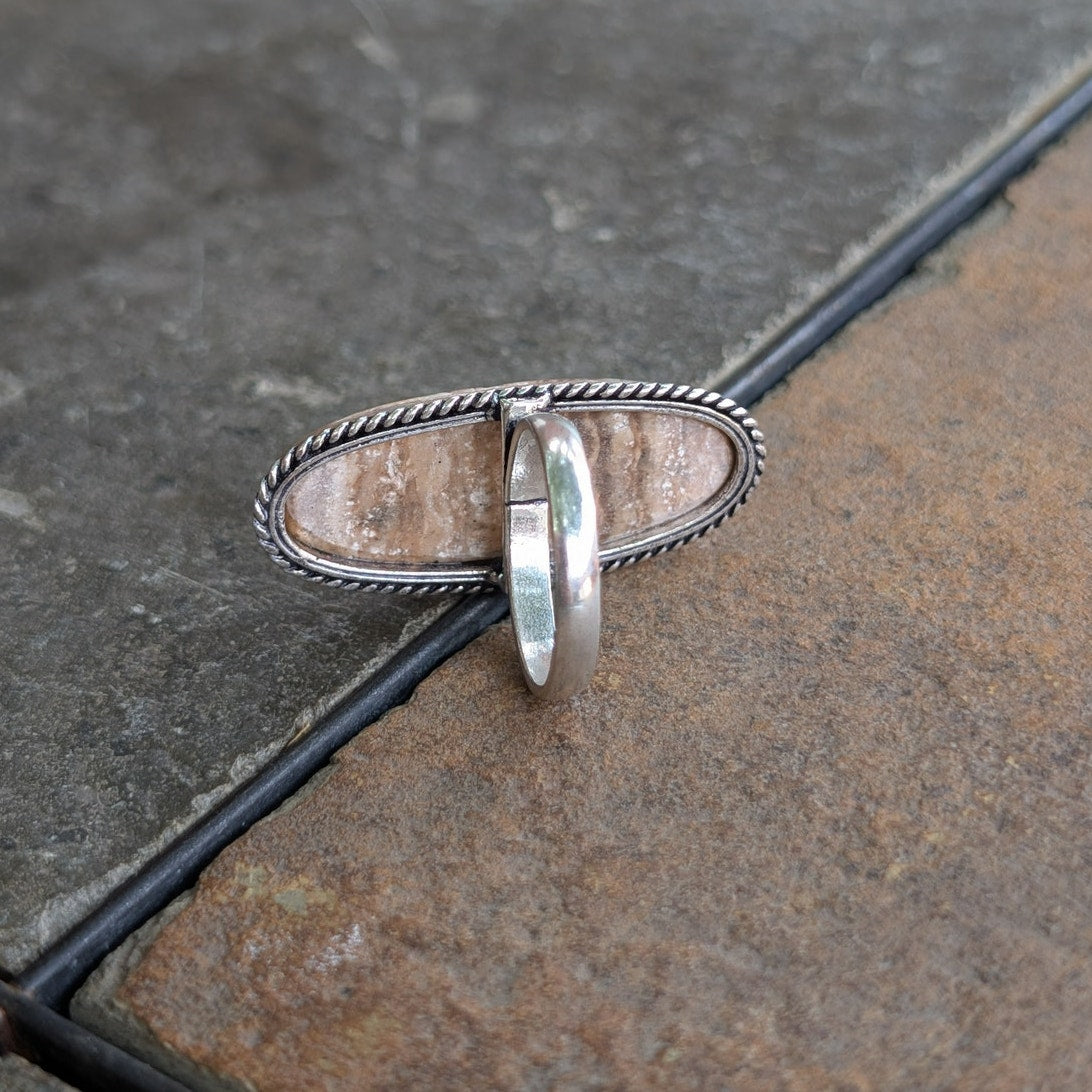 Brown Boho Statement Ring Oval Silver Boho Chic Groovy Vintage Western Size 7.75
