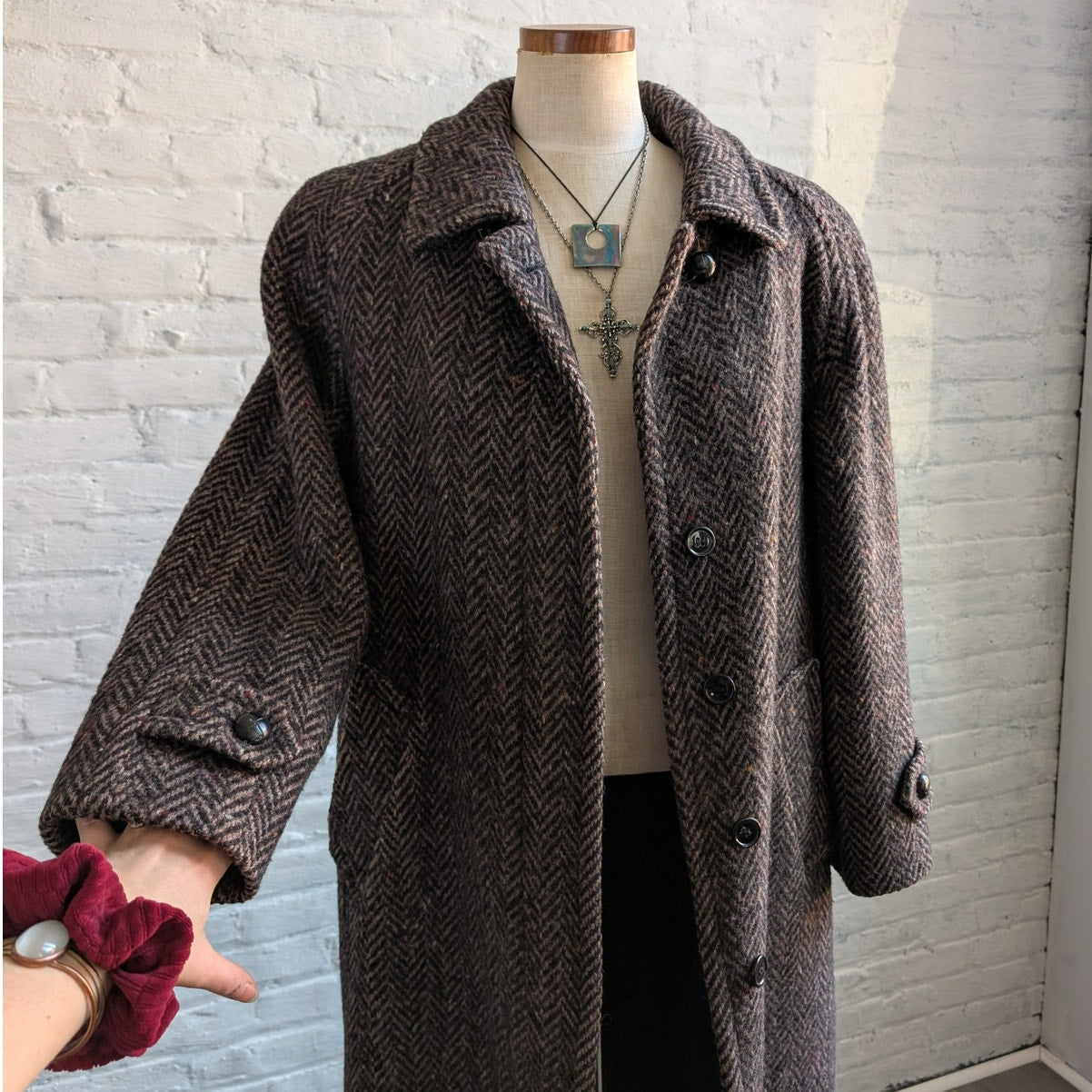 90s Vintage Gray Wool Trench Coat Classy Fuzzy Tweed Academia Minimalist Jacket