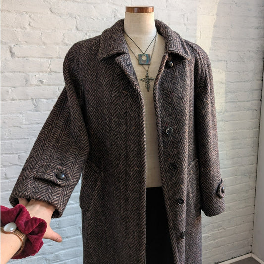 90s Vintage Gray Wool Trench Coat Classy Fuzzy Tweed Academia Minimalist Jacket