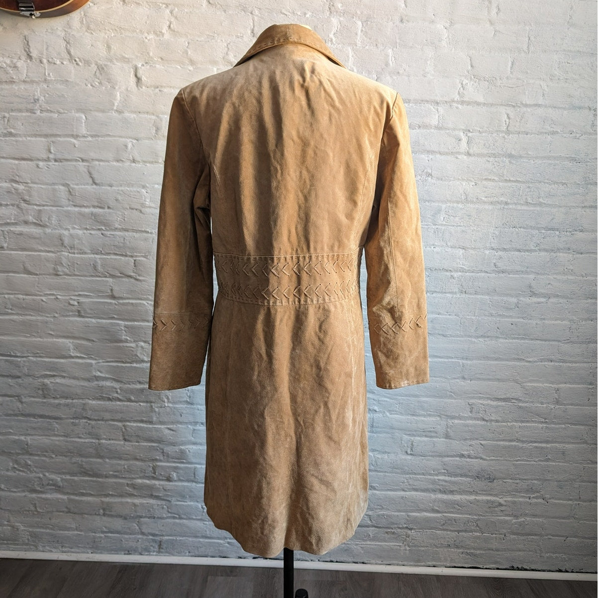 Y2K Tan Leather Trench Coat Neutral Suede Jacket Penny Lane Western Boho Large
