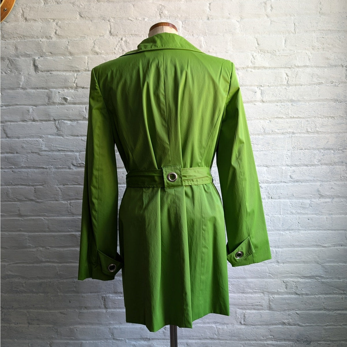 Y2K Lime Green Trench Coat Earthy Minimalist Preppy Belted Rain Jacket Medium