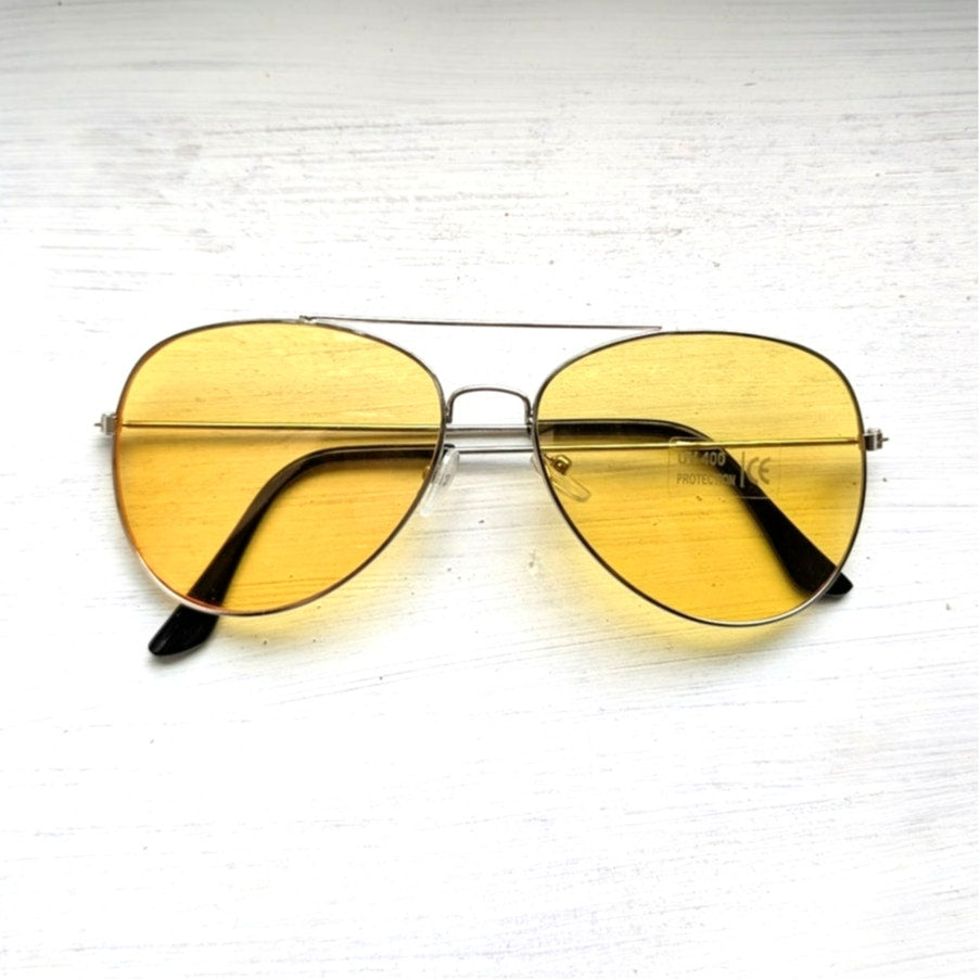 70s Retro Yellow Sunglasses Tinted Shades Aviators Minimalist Festival Glasses