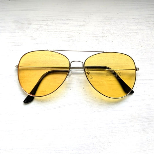 70s Retro Yellow Sunglasses Tinted Shades Aviators Minimalist Festival Glasses