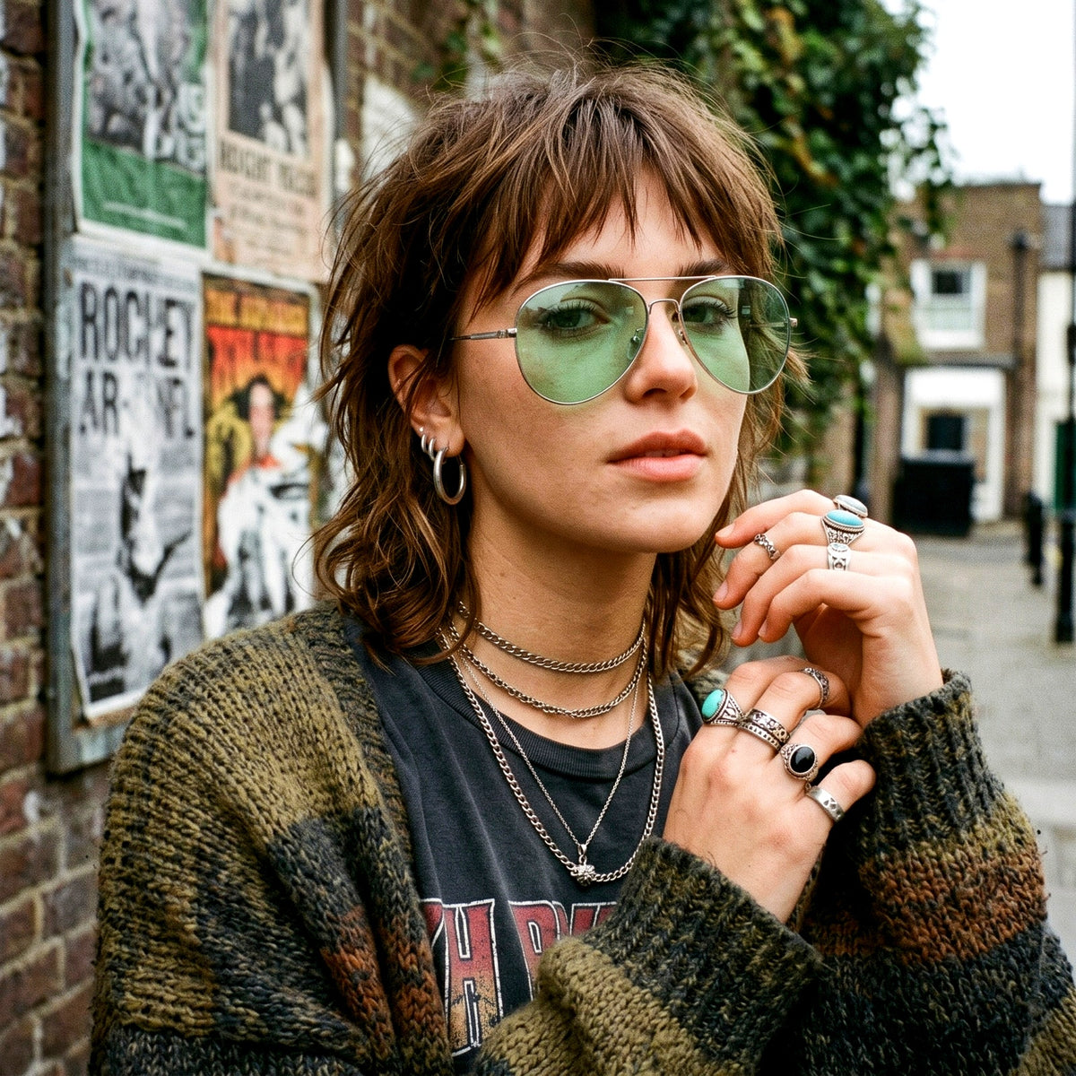 70s Retro Green Sunglasses Tinted Shades Aviators Minimalist Festival Glasses