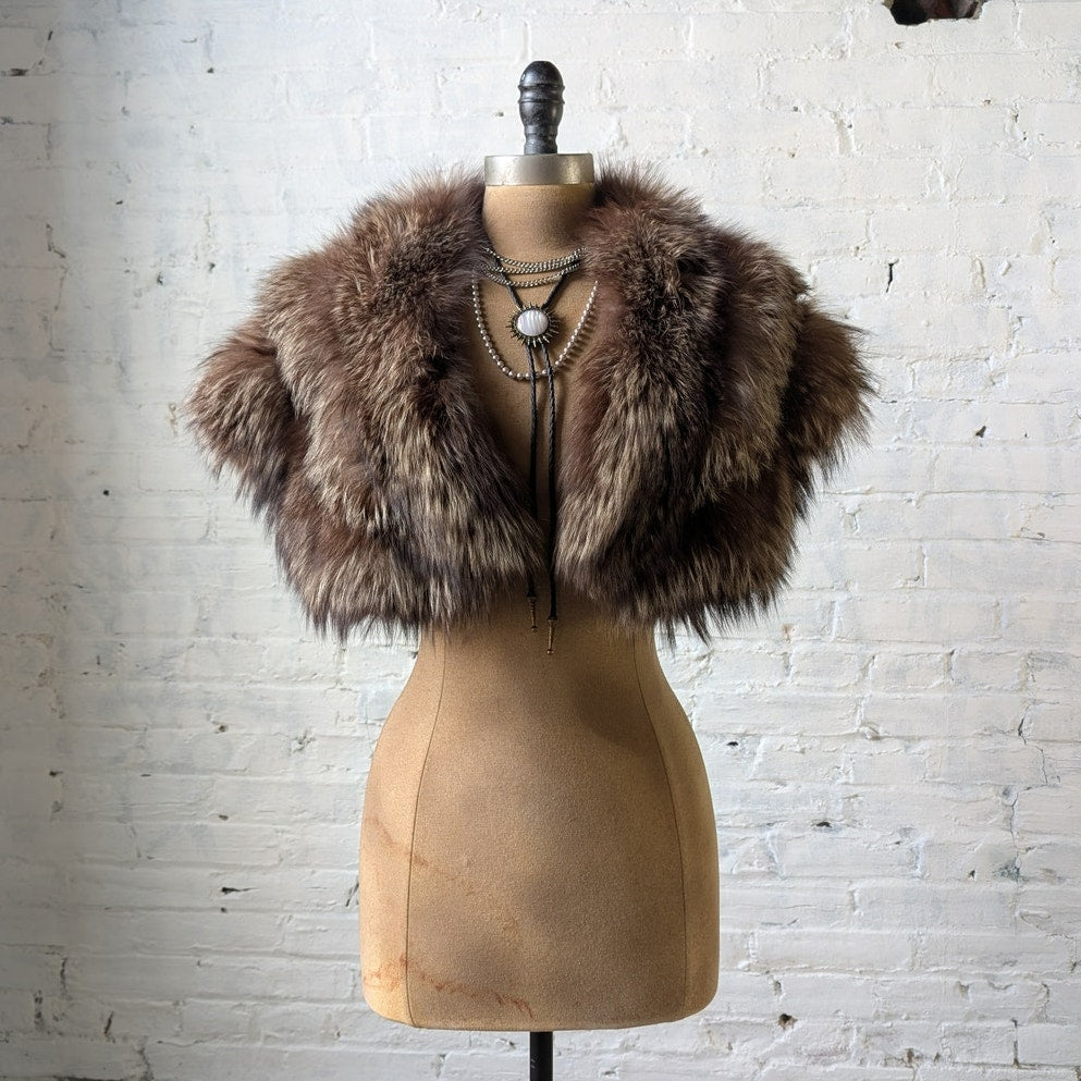 Vintage Brown Fur Scarf Fox Stole Shrug Luxury Mob Wife Shawl Glam Furry Collar