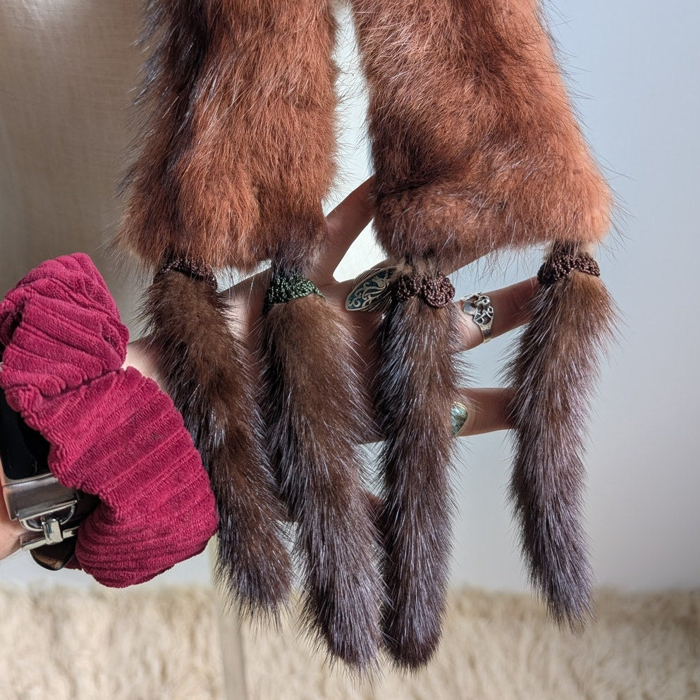 Vintage Red Mink Fur Stole Glam Mobwife Shrug Luxury Scarf Shawl Furry Collar