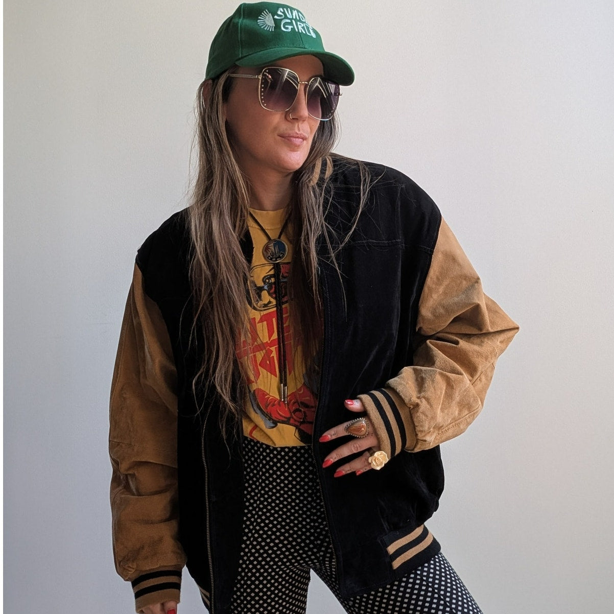 Vintage Black Leather Bomber Jacket Brown Suede Jacket Y2K Varsity Preppy Large