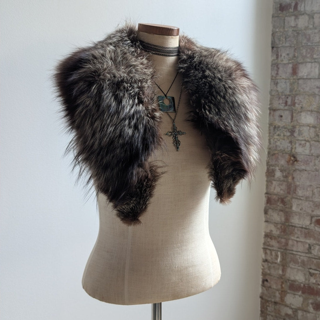 Vintage Brown Fox Fur Stole Shrug Luxury Scarf Mob Wife Shawl Glam Furry Collar