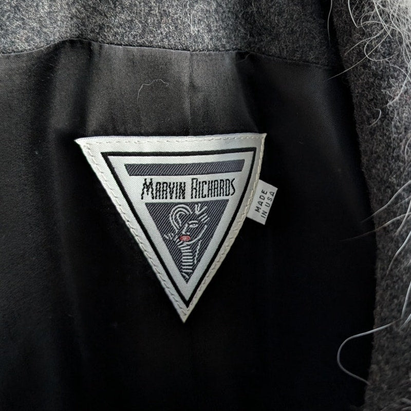 Vintage Gray Wool Fox Fur Penny Lane Coat Dark Academia Trench Afghan Jacket