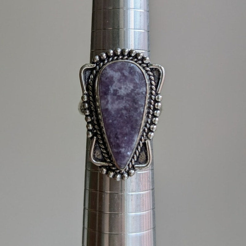Purple Teardrop Sterling Silver Ring Retro Vintage Boho Natural Stone Size 7.25