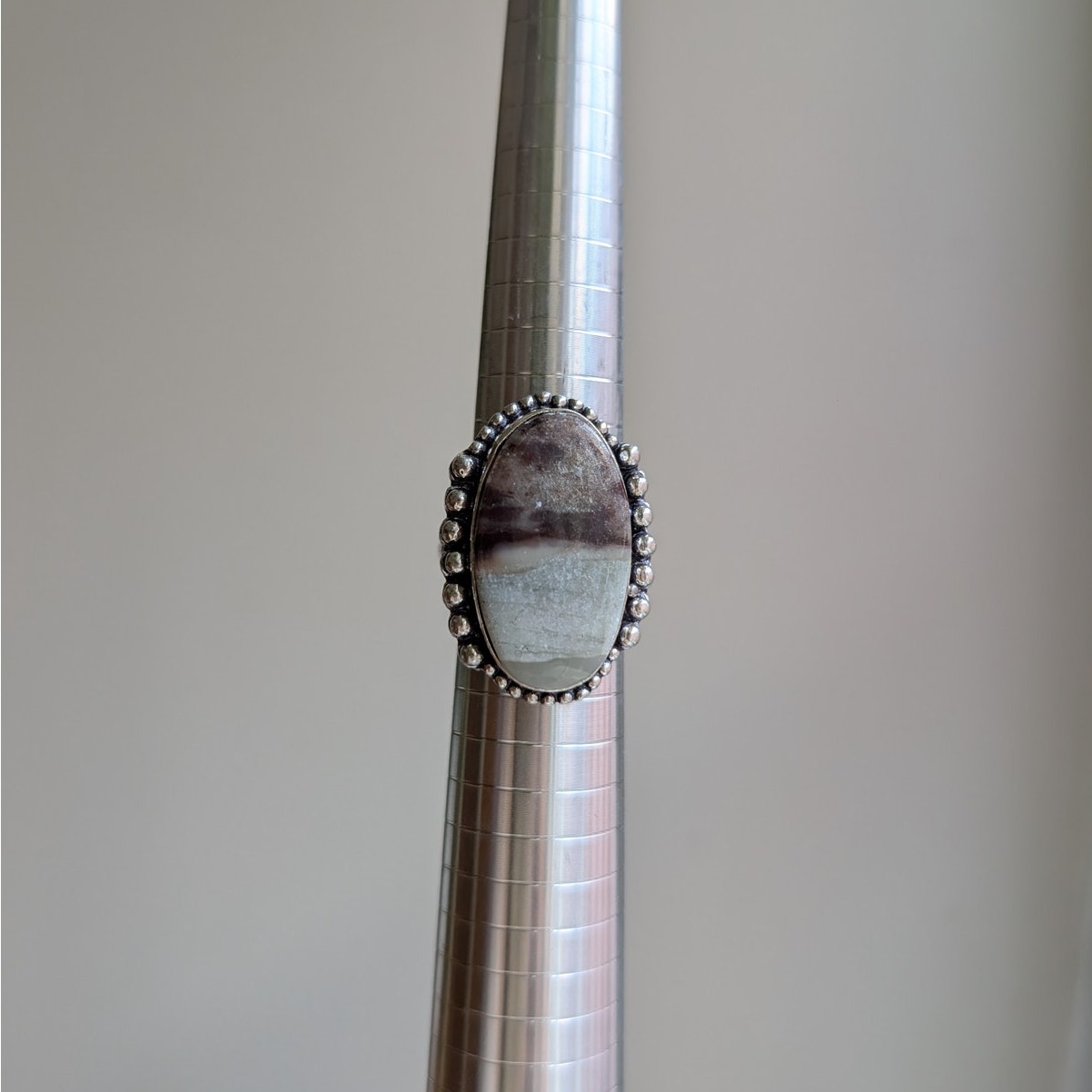 Earthy Oval Statement Ring Sterling Silver Ring Vintage Boho Natural Stone 8.75