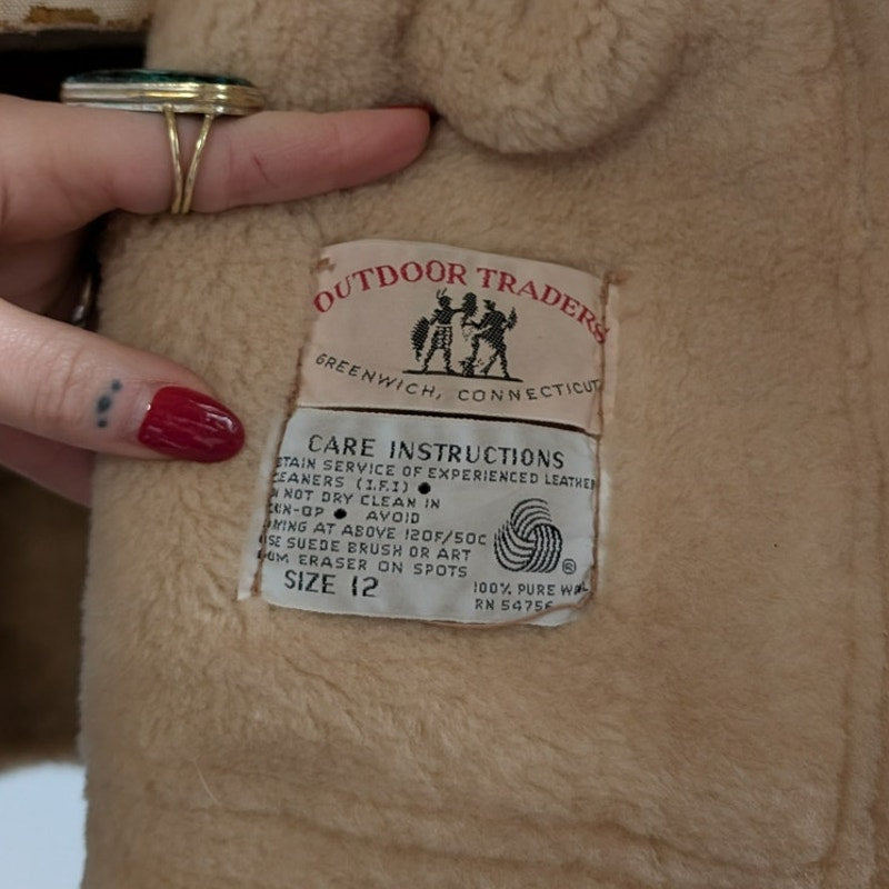 Vintage Brown Suede Shearling Coat Fur Coat Wool Minimalist Winter Jacket Medium