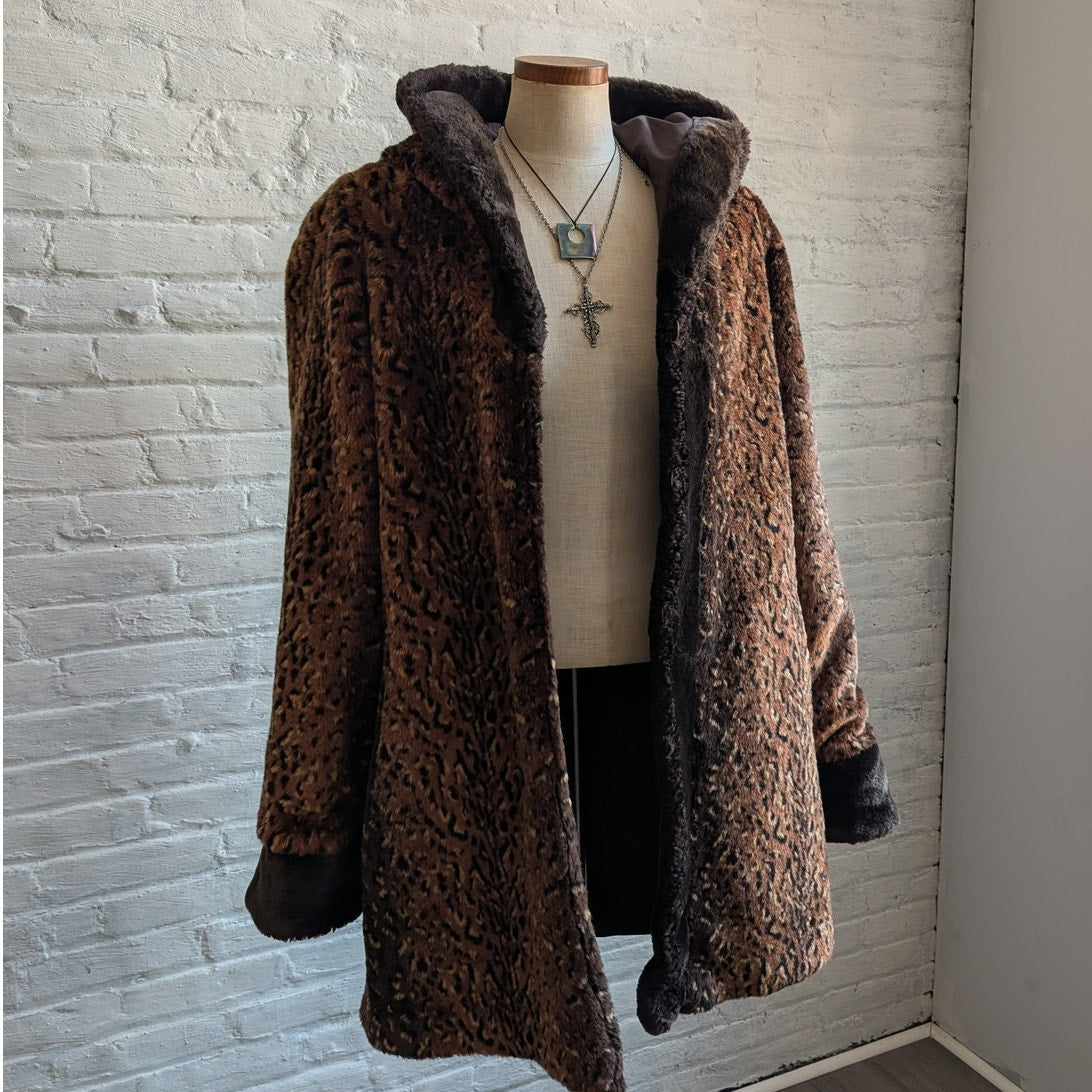 Vintage Cheetah Faux Fur Coat Mobwife Reversible Furry Animal Print Fuzzy Jacket