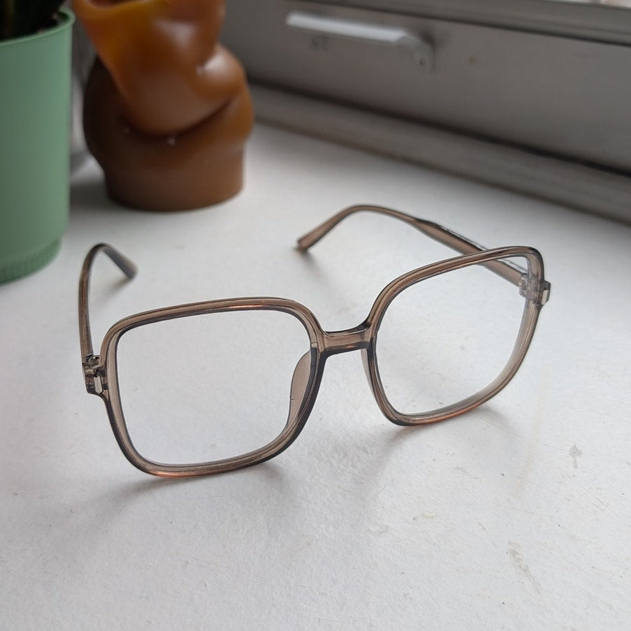 Retro Brown Square Sunglasses 70s Festival Sunnies Grunge Minimalist Y2K Shades