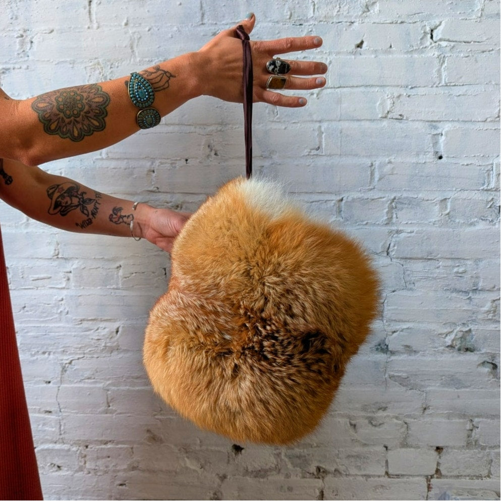 Vintage Orange Fox Fur Muff Genuine Furry Fuzzy Old Money Festival Mobwife Glove