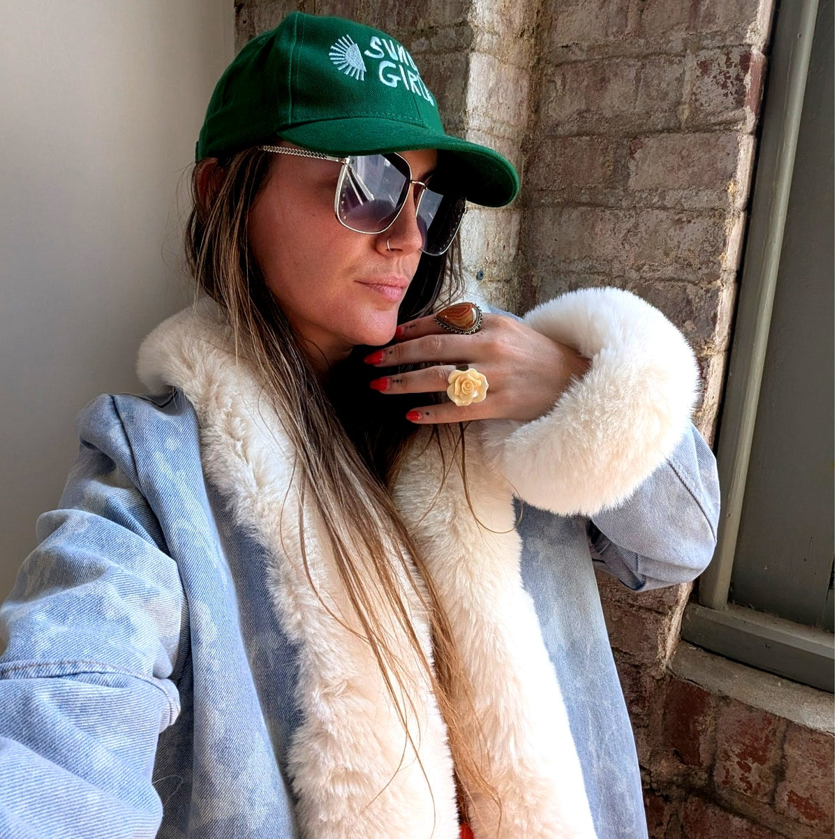 Y2K Faux Fur Penny Lane Coat Acid Wash Denim Trench Coat Afghan Jacket Large