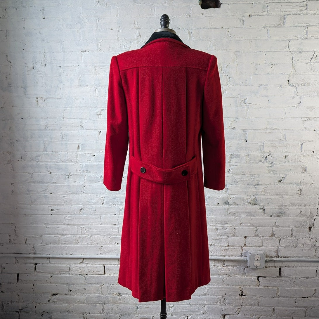 Vintage Red Wool Trench Coat Statement Velvet Collar Dark Romance Pleated Jacket