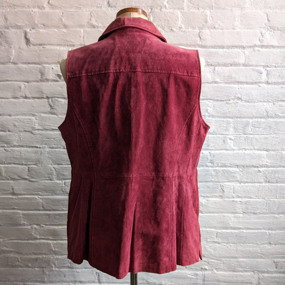 Y2K Red Leather Vest Suede Biker Minimalist Red Vintage Vest Spring Top Medium