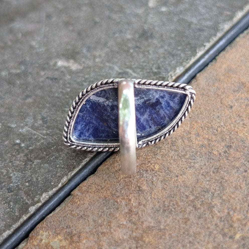 Vintage Silver Chunky Statement Ring Sz 9.5 Navy Blue Moody Groovy Southwest