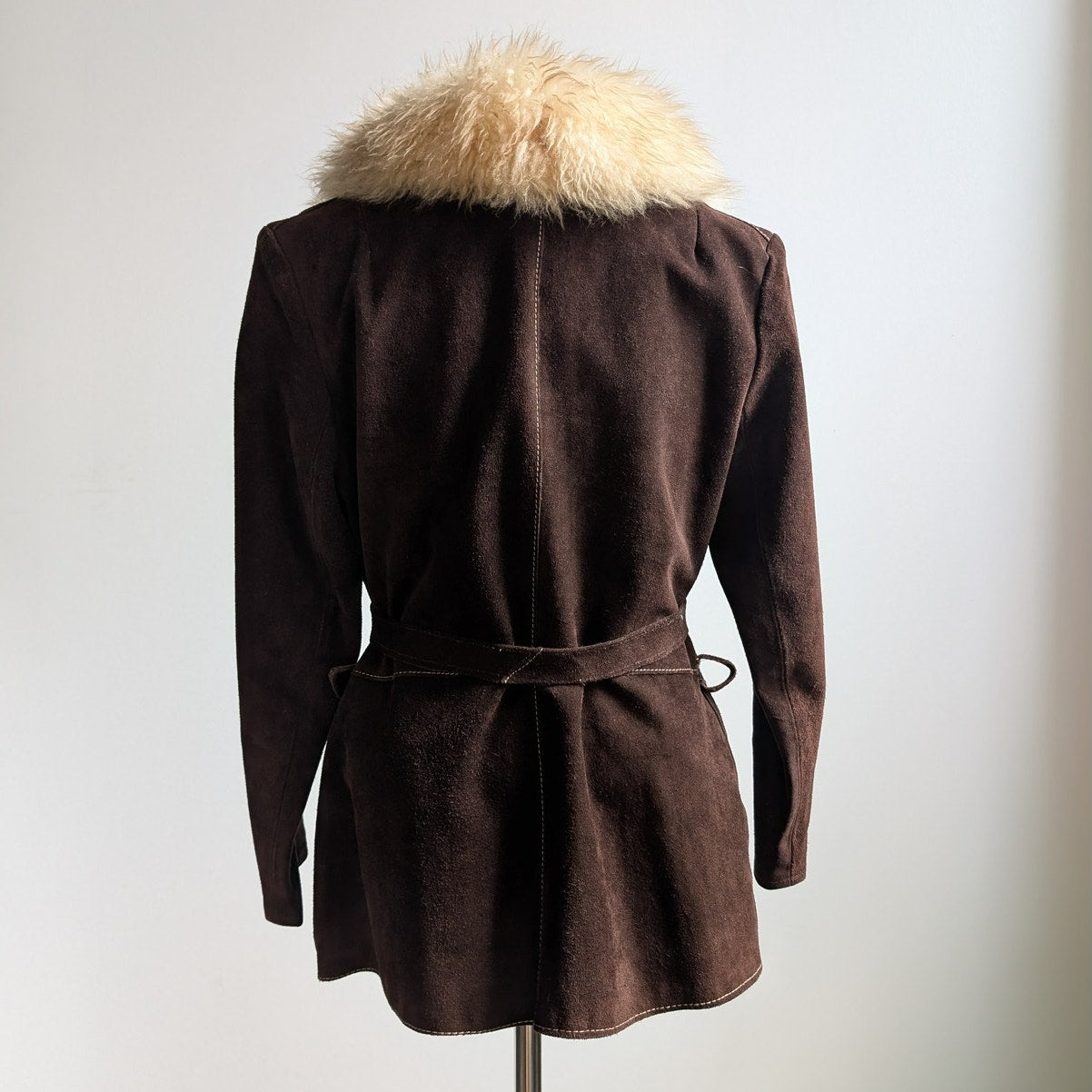 Vintage Brown Suede Penny Lane Jacket Belted Furry Leather Western Coat Medium