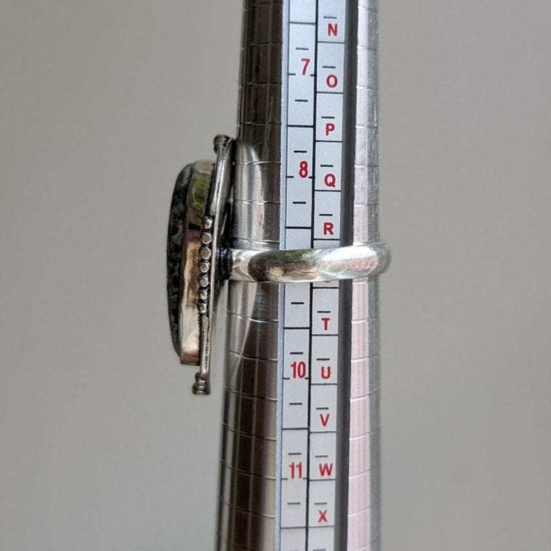 Earthy Green White Sterling Silver Ring Retro Vintage Boho Natural Stone Size 9