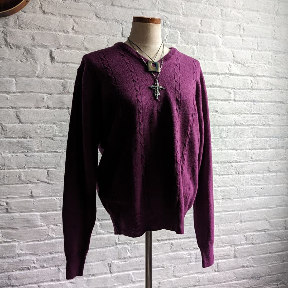 Vintage Wool Cable Knit Purple Grandpa Sweater Minimalist Grunge Woodsy Top