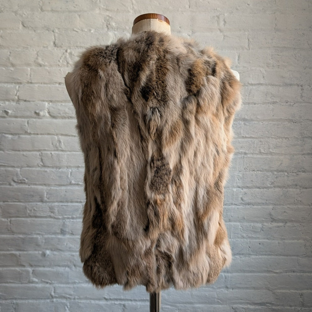 Vintage Cream Rabbit Fur Vest Penny Lane Fuzzy Spotted Groovy Boho Moto Jacket