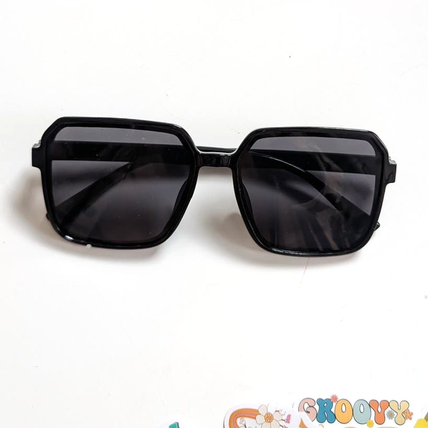 70s Retro Black Square Minimalist Festival Sunglasses Chic Tinted Sunnies Shades