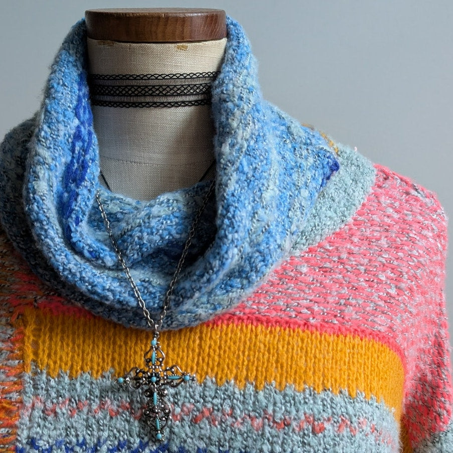 Chunky Knit Oversize Striped Turtleneck Sweater Cropped Kawaii Boho Cute Medium