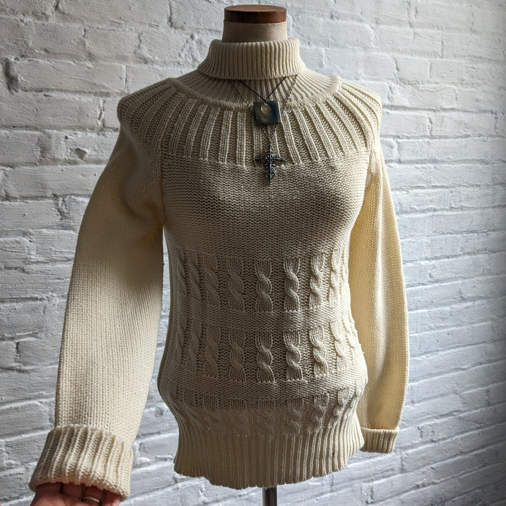 Vintage Cable Knit Turtleneck Sweater Minimalist Light Academia Fuzzy Femme Top