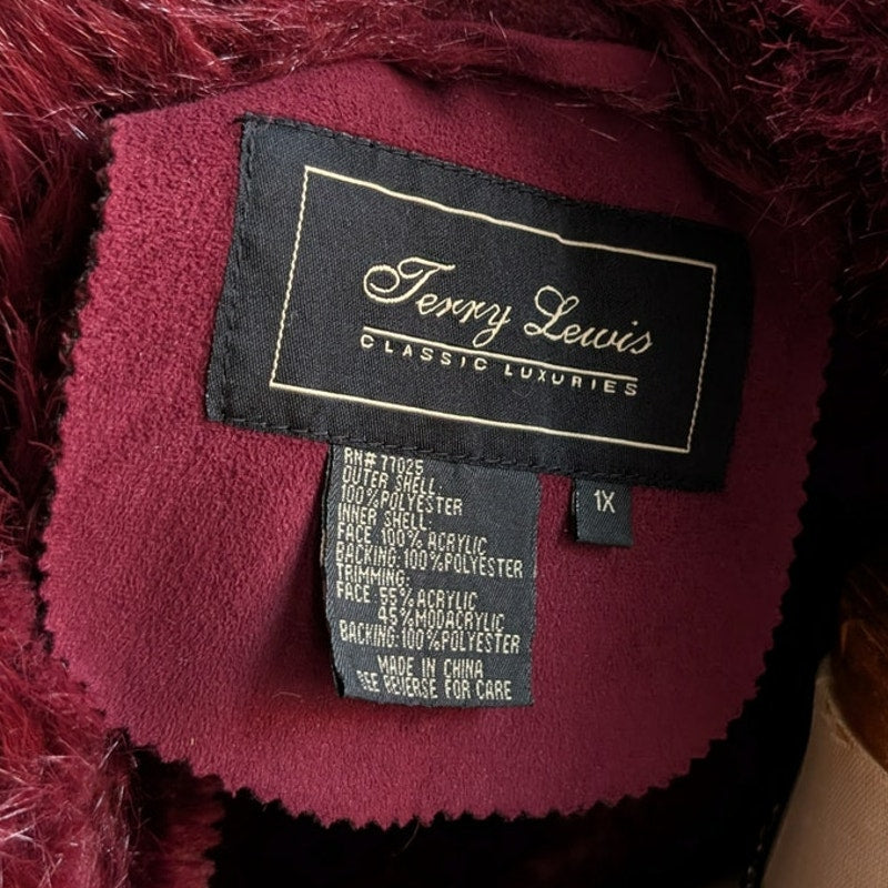 Vintage Red Faux Fur Coat Penny Lane Groovy Jacket Shaggy Afghan Tapestry Trench