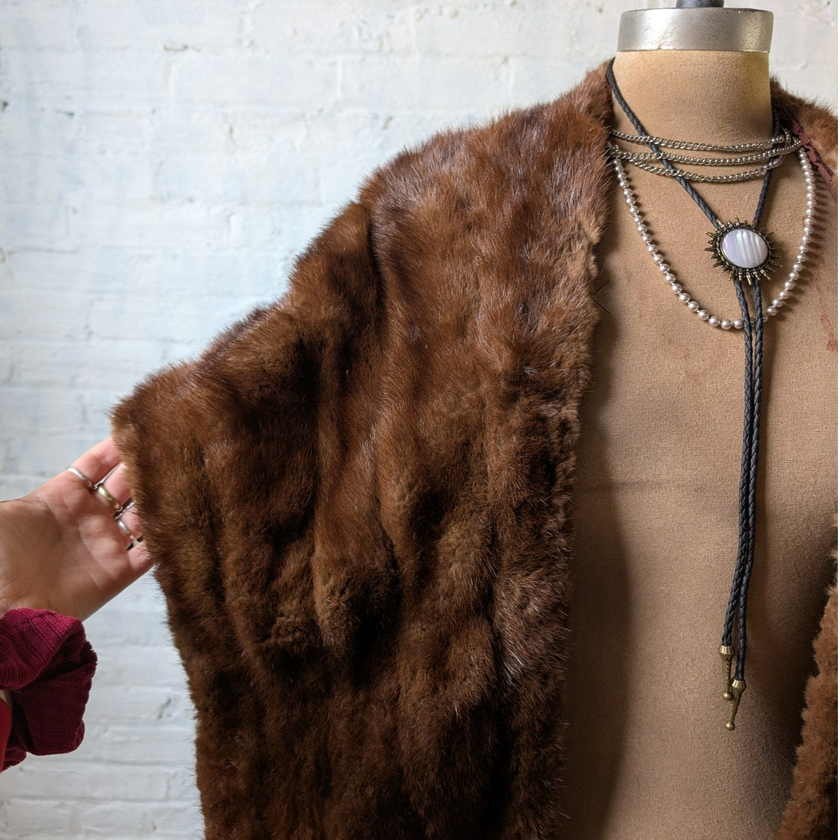Vintage Brown Mink Fur Stole Scarf Mob Wife Shawl Genuine Furry Boho Chic Shrug