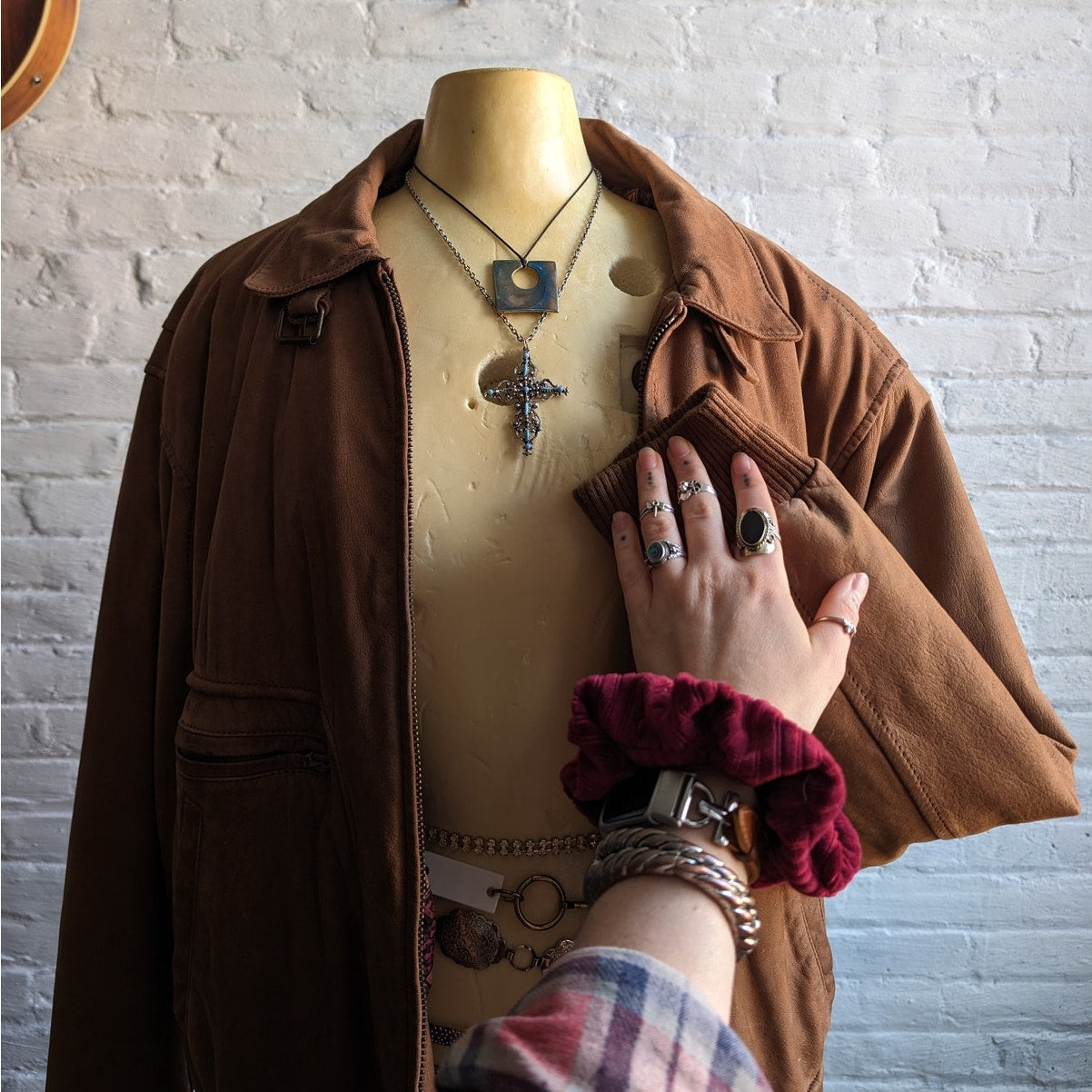 Vintage Brown Genuine Leather Bomber Jacket Aviator Earthtone Pilot Neutral Coat