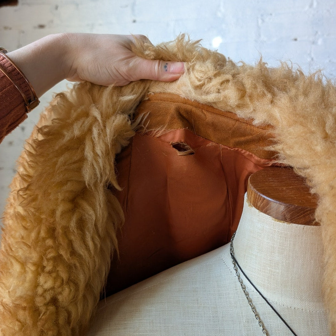 Vintage Orange Suede Penny Lane Jacket Leather Trench Coat Faux Fur Coat Large